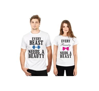 Тениски за двойки с щампи Beast & Beauty