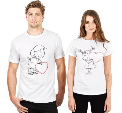Тениски за двойки с щампи Hearts