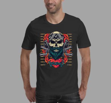 Тениска с щампа Skull & Guns