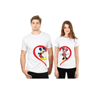 Тениски за двойки с щампи Mickey mouse & Minnie mouse