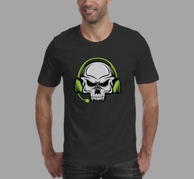 Тениска с щампа Skull & green headphones