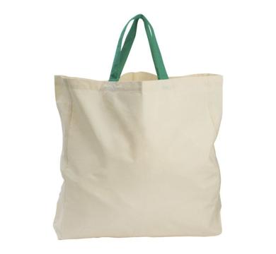 Памучна чанта със зелени дръжки