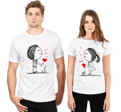 Тениски за двойки с щампи Sending love