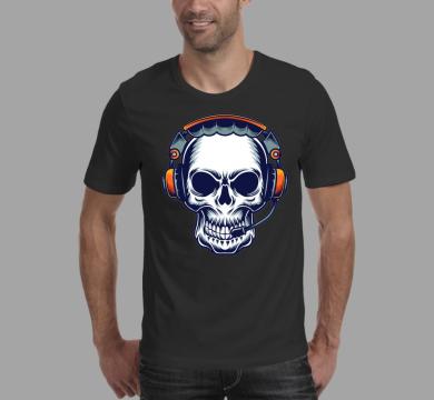 Тениска с щампа Skull orange headphones