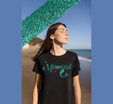 Тениска с брокатен надпис Mermaid